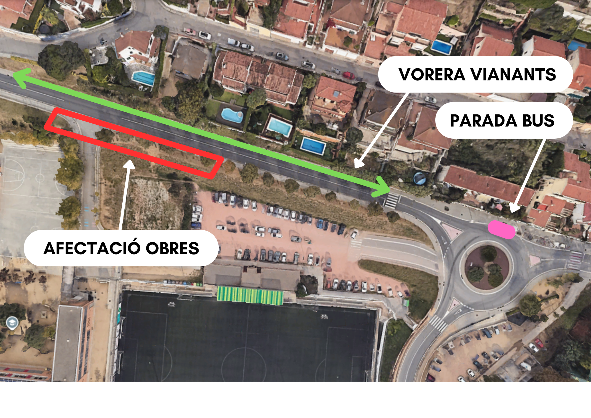 Trasllat de la parada de bus de l'escola per les obres del nou institut